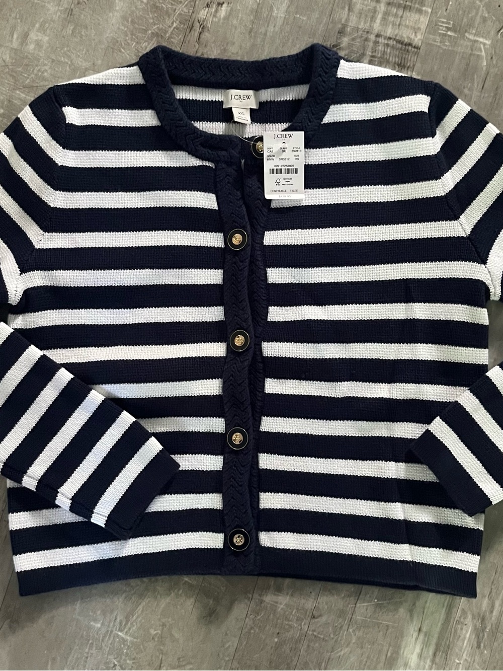 J. Crew Navy and White Striped Button-Front Cardigan Sz XS NWT - Picture 4 of 6